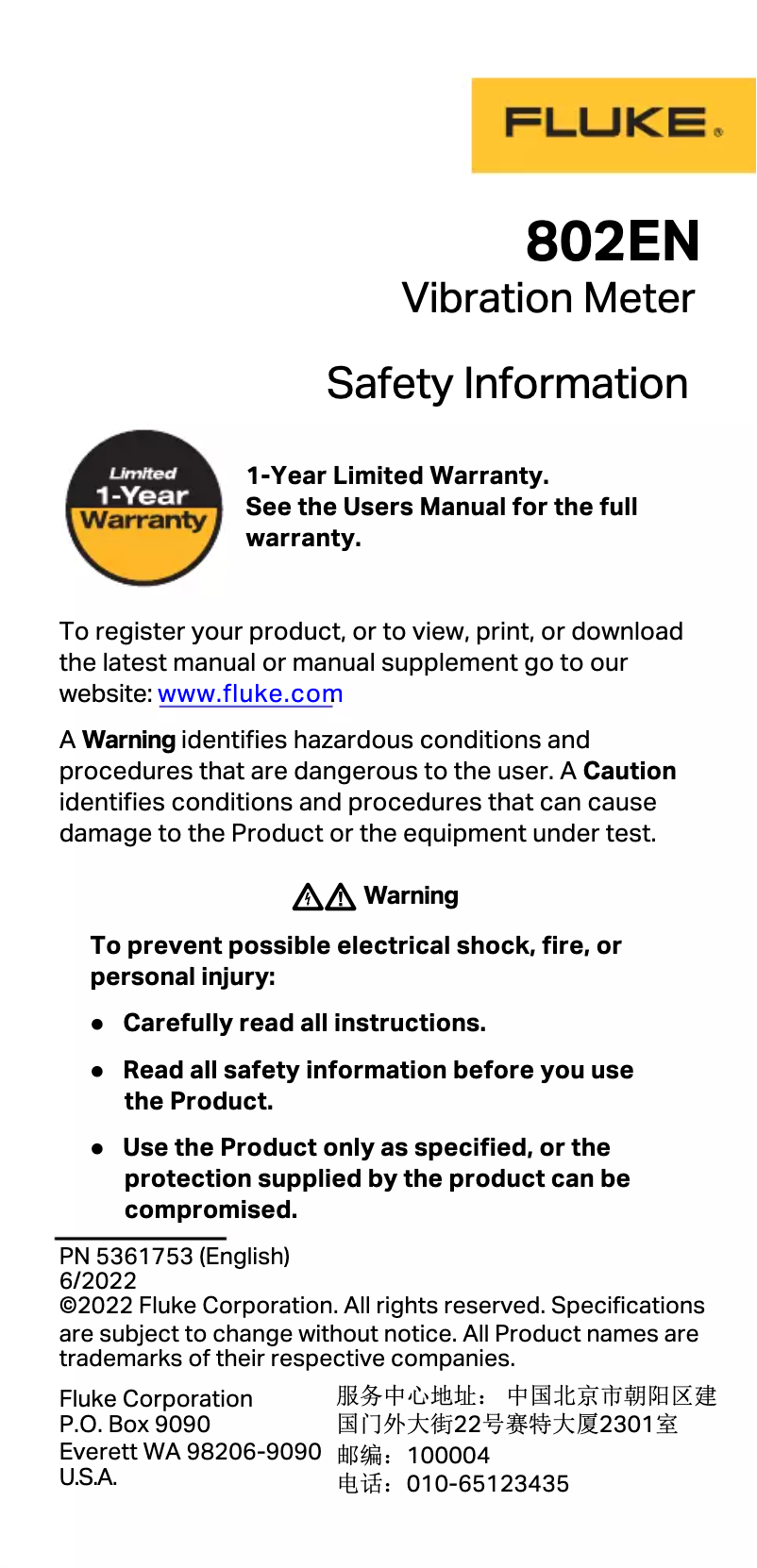 Page 1 de la notice Instructions de sécurité Fluke 802EN