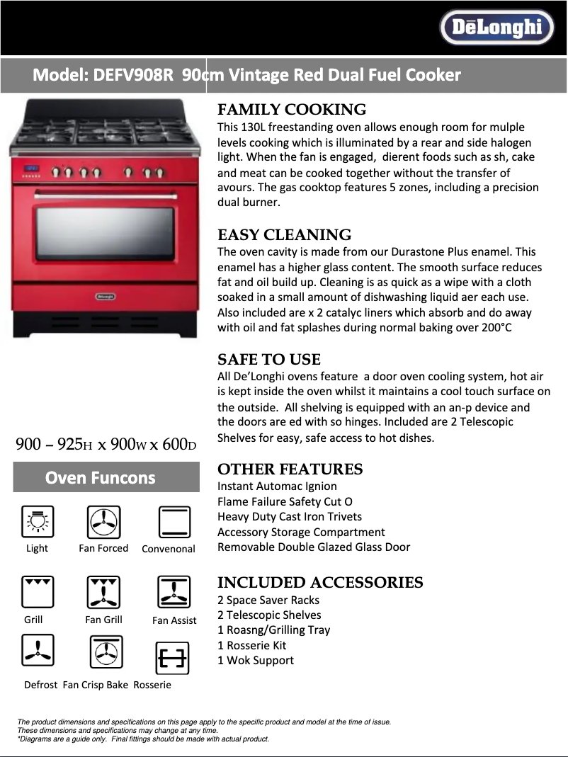 Page 1 de la notice Fiche technique DeLonghi DEFV908CR
