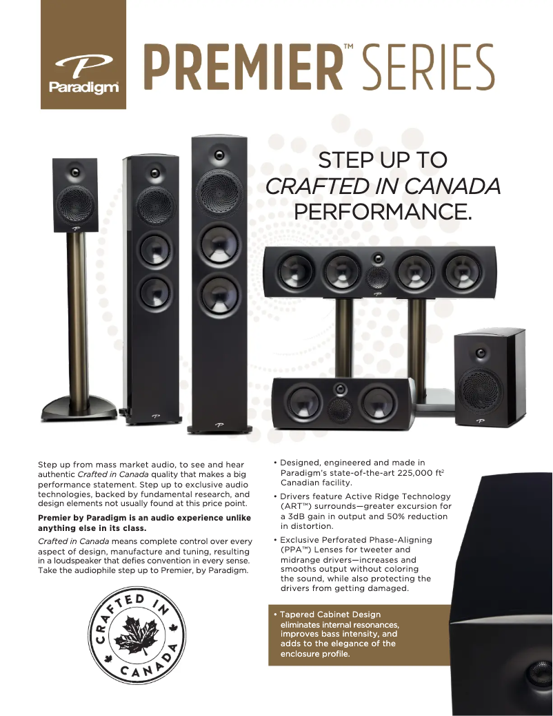 Page 1 de la notice Fiche technique Paradigm Premier 200B