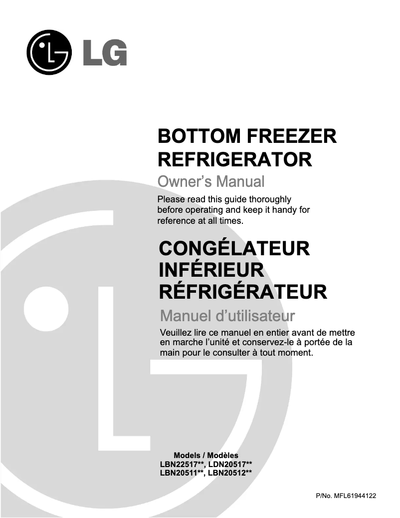 Page 1 de la notice Manuel utilisateur LG LBN20512ST