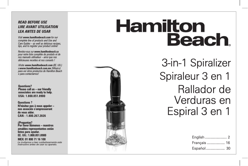 Page 1 de la notice Manuel utilisateur Hamilton Beach 59998