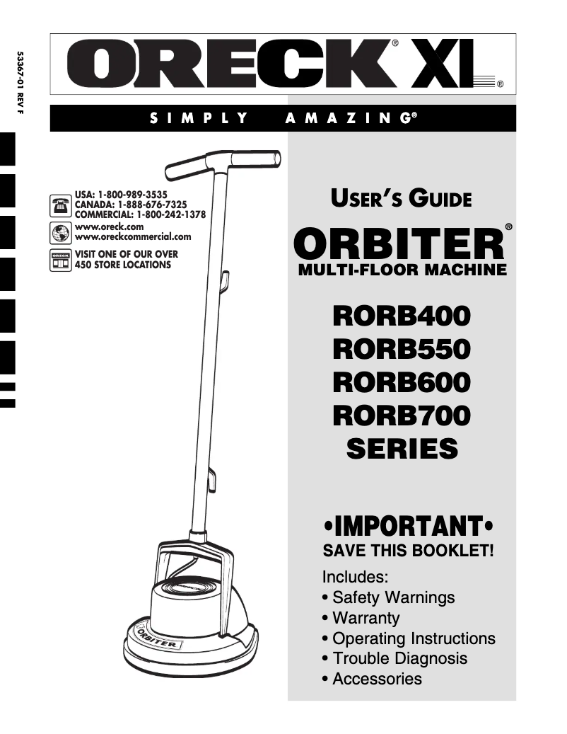 Page 1 de la notice Manuel utilisateur Oreck Orbitor RORB400