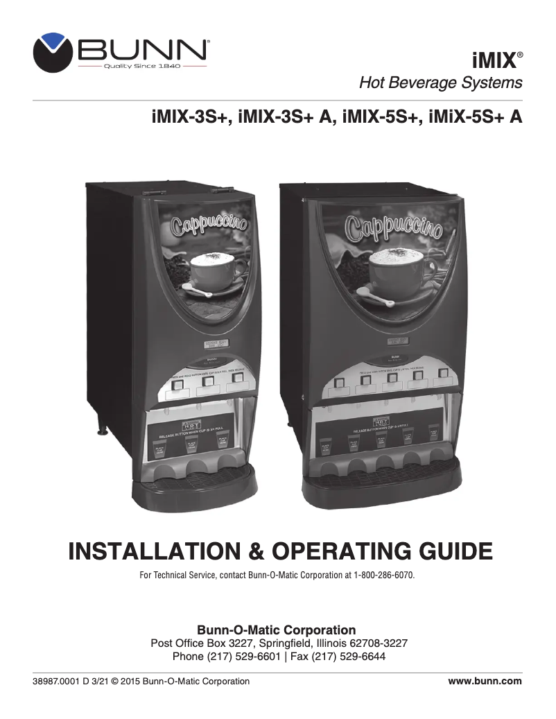 Page 1 de la notice Manuel utilisateur Bunn iMIX-3S+