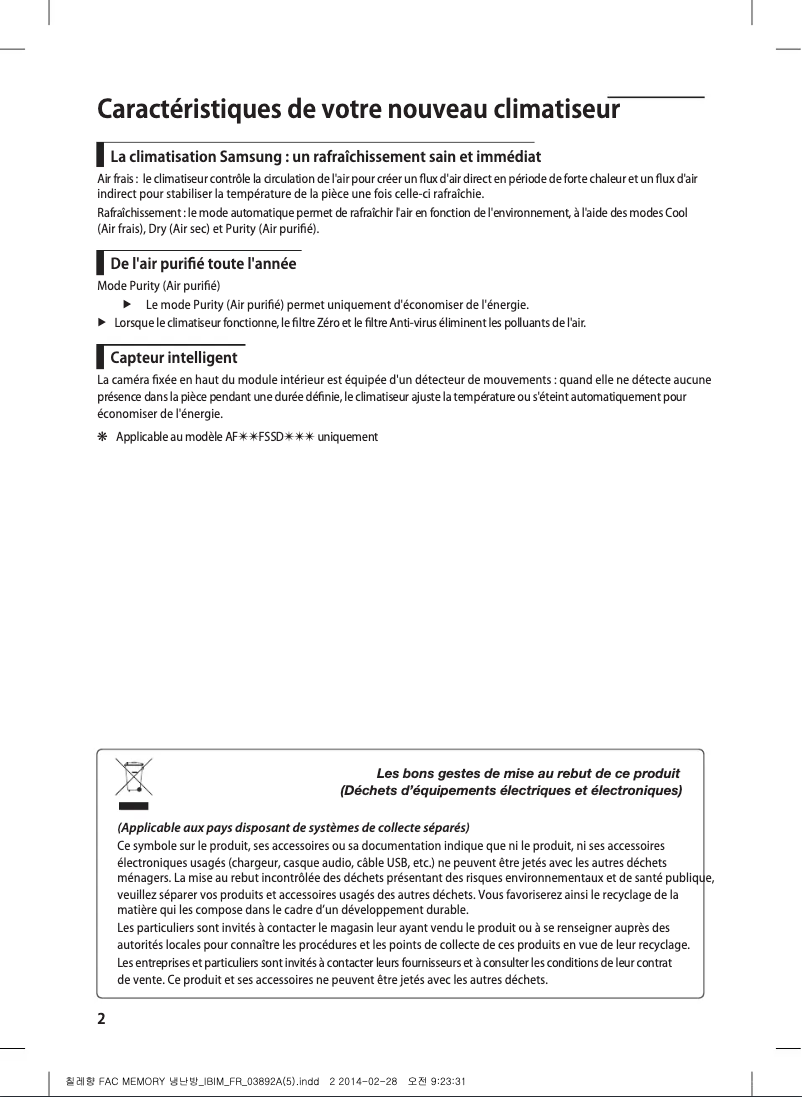 Page 1 de la notice Manuel utilisateur Samsung AF28FSSDAWKN