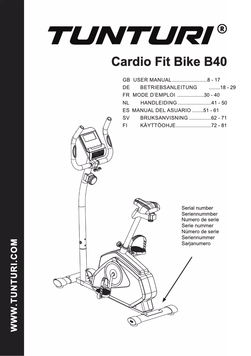 Page 1 de la notice Manuel utilisateur Tunturi Cardio Fit B40