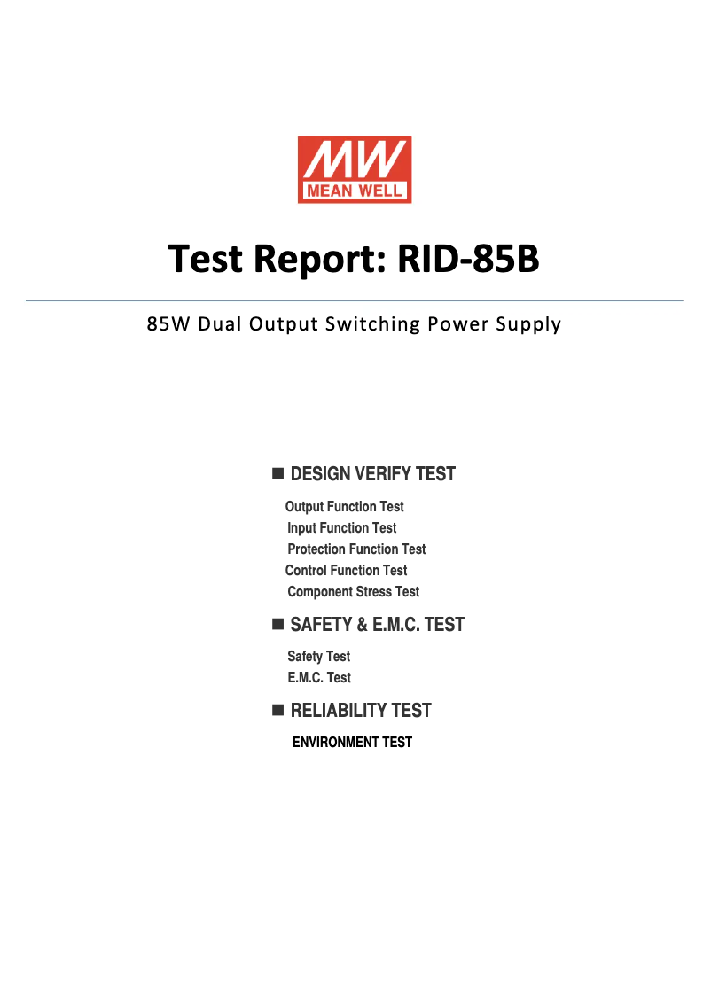 Página 1 del manual Ficha técnica Mean Well RID-85B
