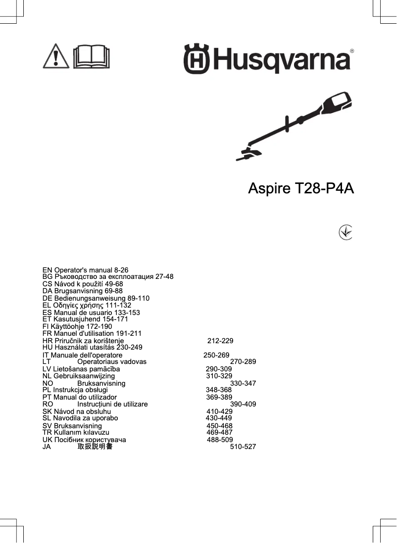 Page 1 de la notice Manuel utilisateur Husqvarna Aspire T28-P4A