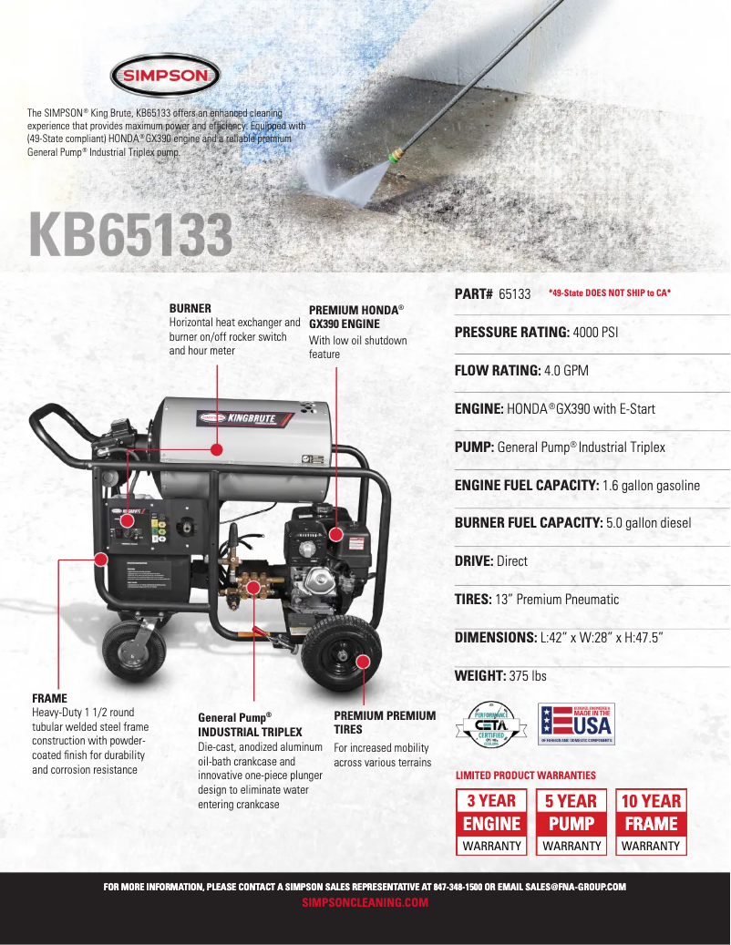 Página 1 del manual Ficha técnica Simpson King Brute KB65133