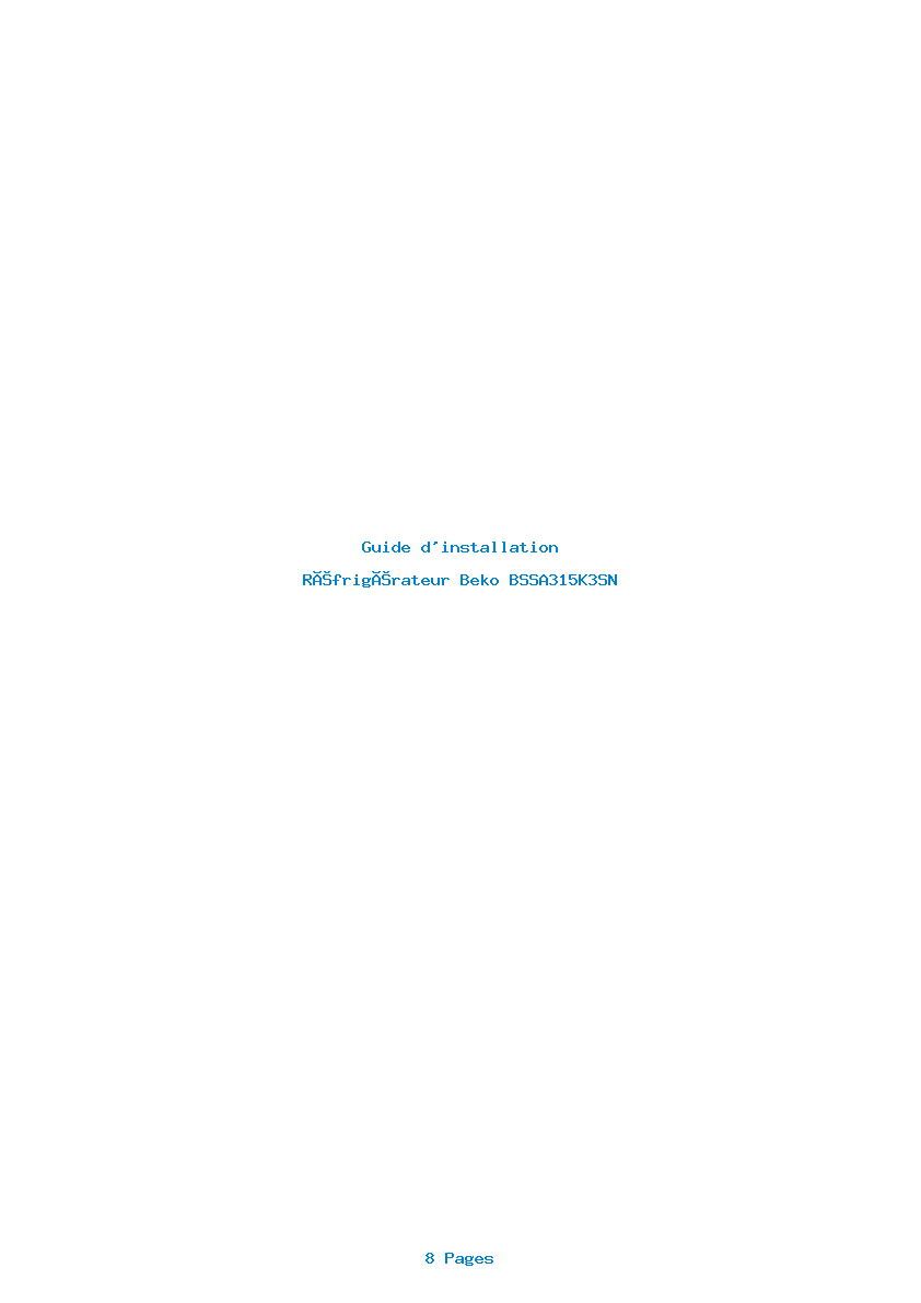 Page 1 de la notice Guide d'installation Beko BSSA315K3SN