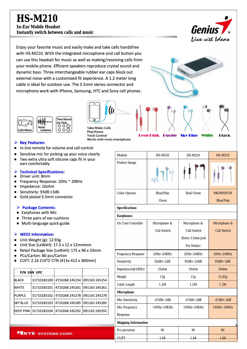 Page 1 de la notice Manuel utilisateur Genius HS-M210