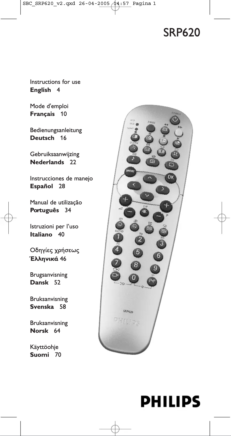 Página 1 del manual Manual de instrucciones Philips SRP620