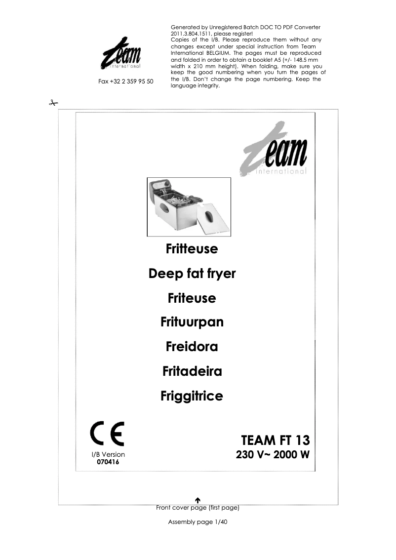 Page 1 de la notice Manuel utilisateur Team FT 13