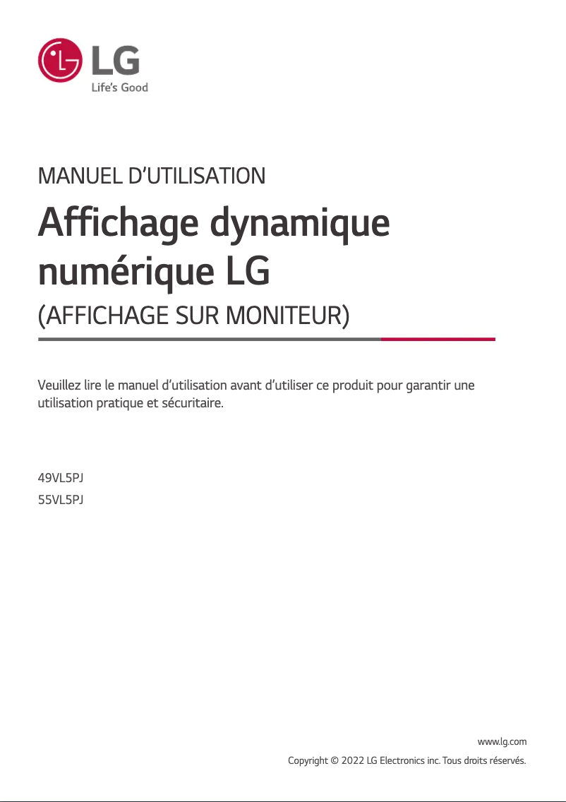 Page 1 de la notice Manuel utilisateur LG 49VL5PJ