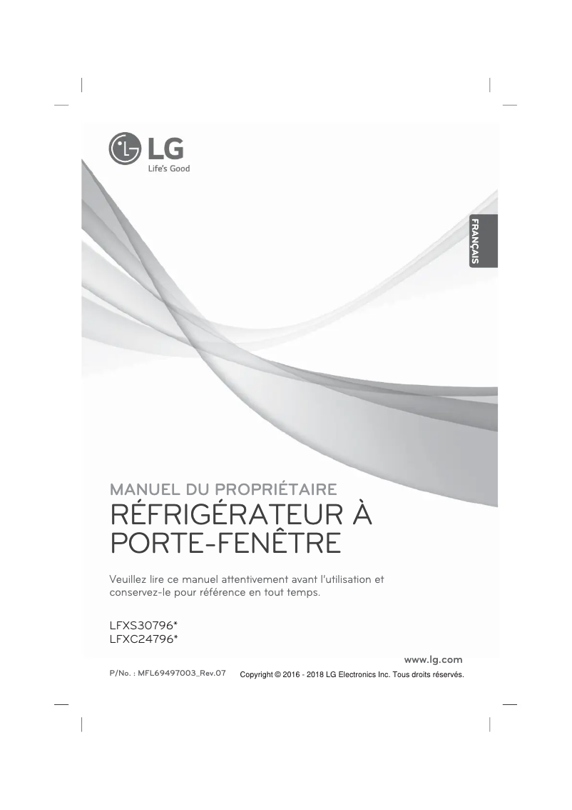 Page 1 de la notice Manuel utilisateur LG LFXS30796D