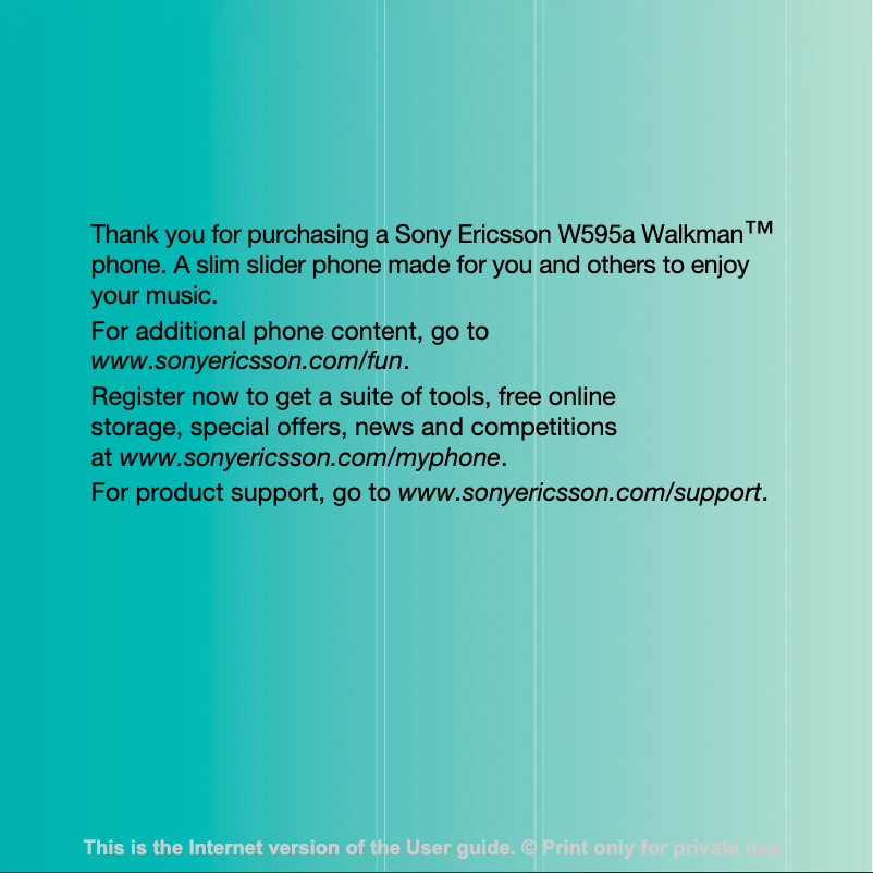 Image de la première page du manuel de l'appareil Ericsson Walkman W595a