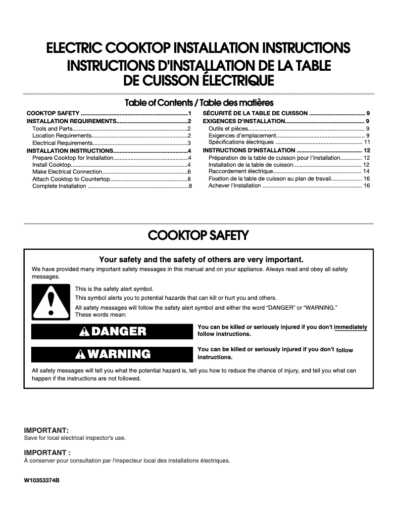 Page 1 de la notice Guide d'installation Amana AEC6540KFB