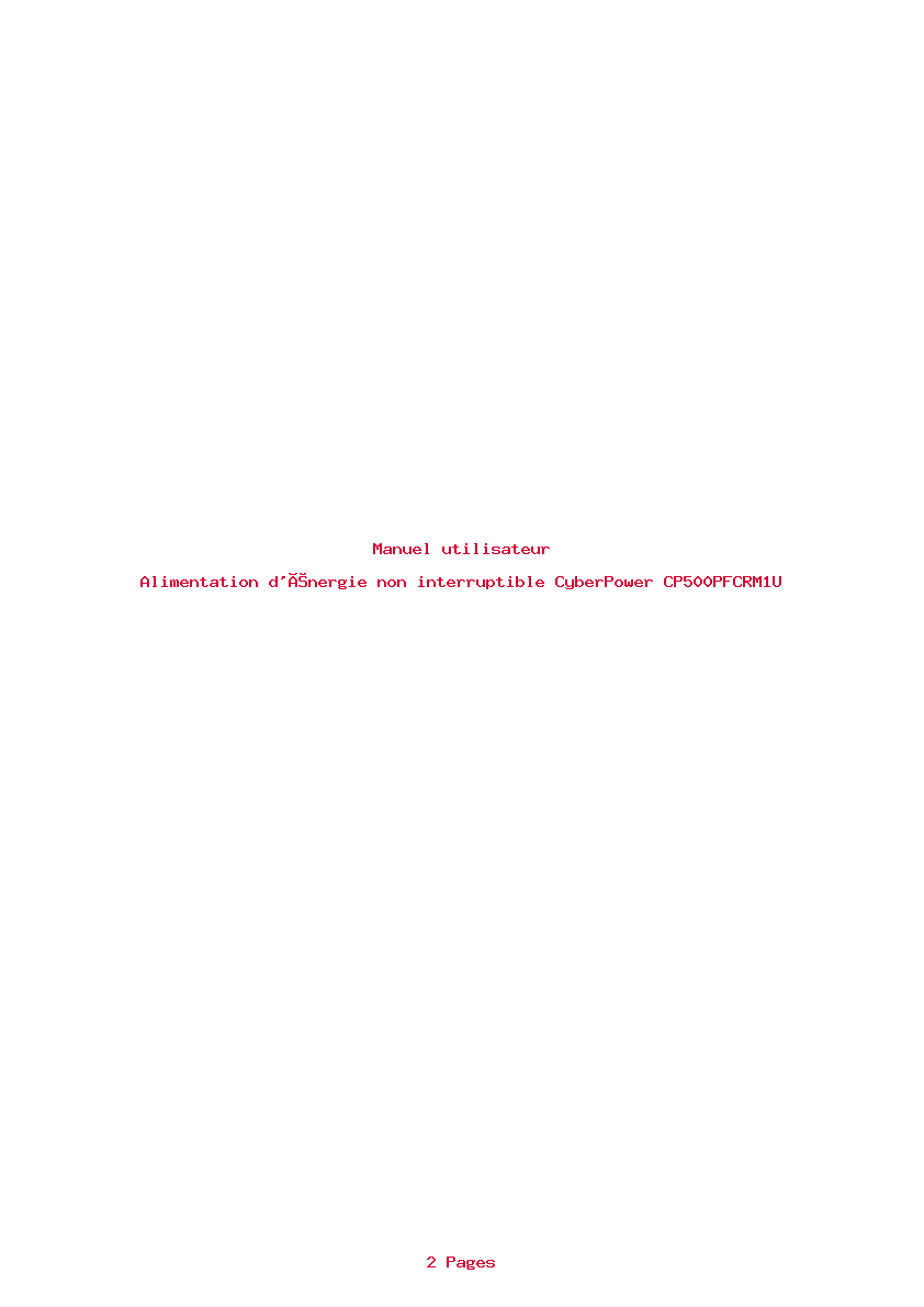 Page 1 de la notice Manuel utilisateur CyberPower CP500PFCRM1U