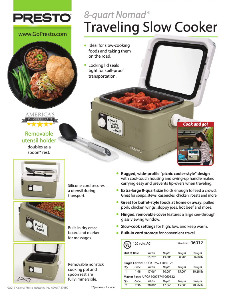 Página 1 del manual Ficha técnica Presto Nomad 06012