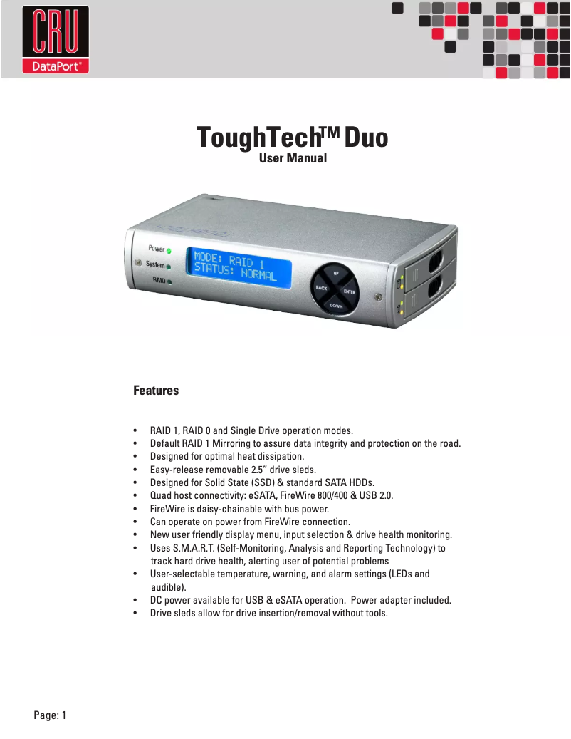 Page 1 de la notice Manuel utilisateur CRU ToughTech Duo QR