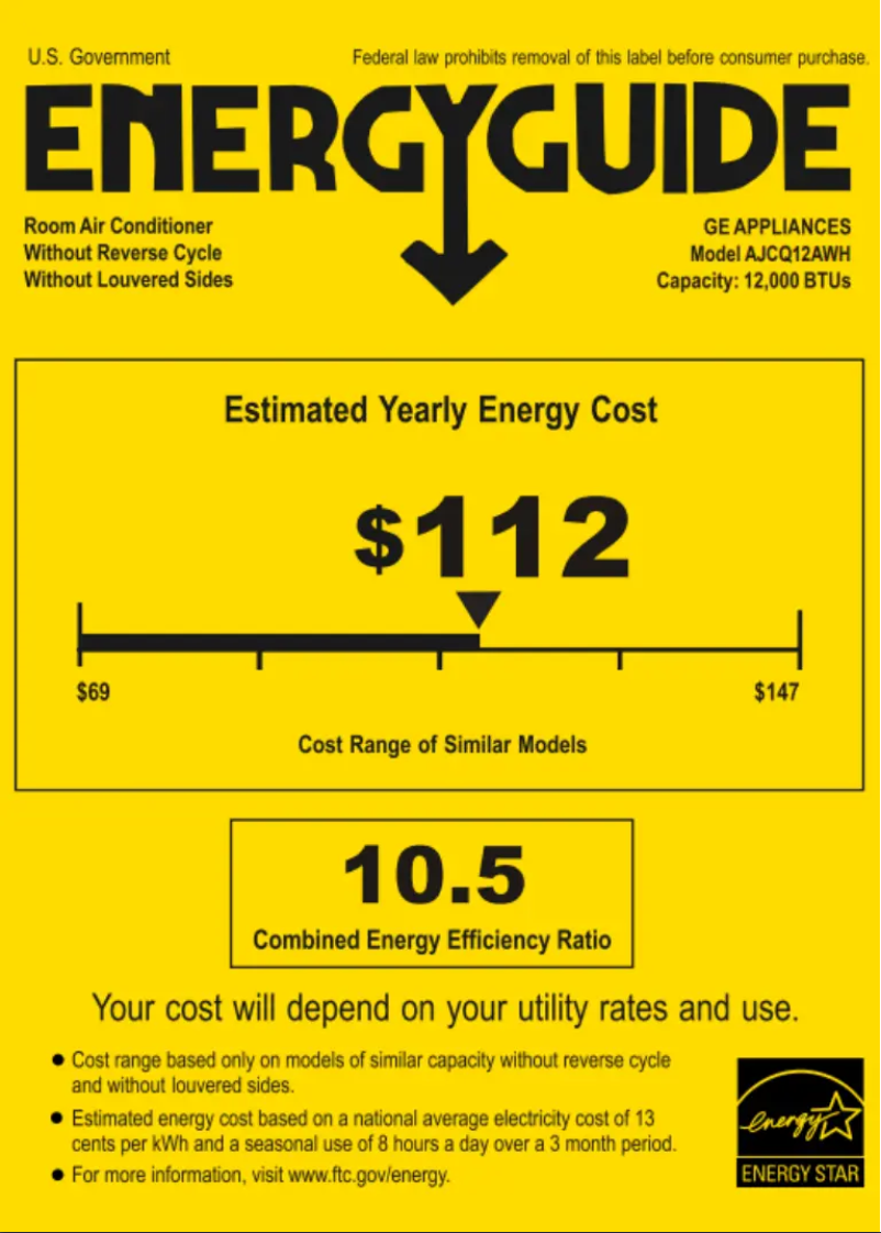 Página 1 del manual Etiqueta energética GE AJCQ12AWH