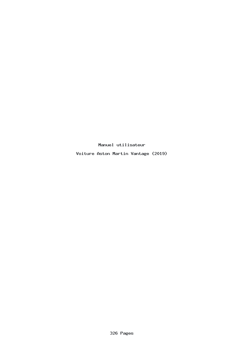 Page 1 de la notice Manuel utilisateur Aston Martin Vantage (2019)