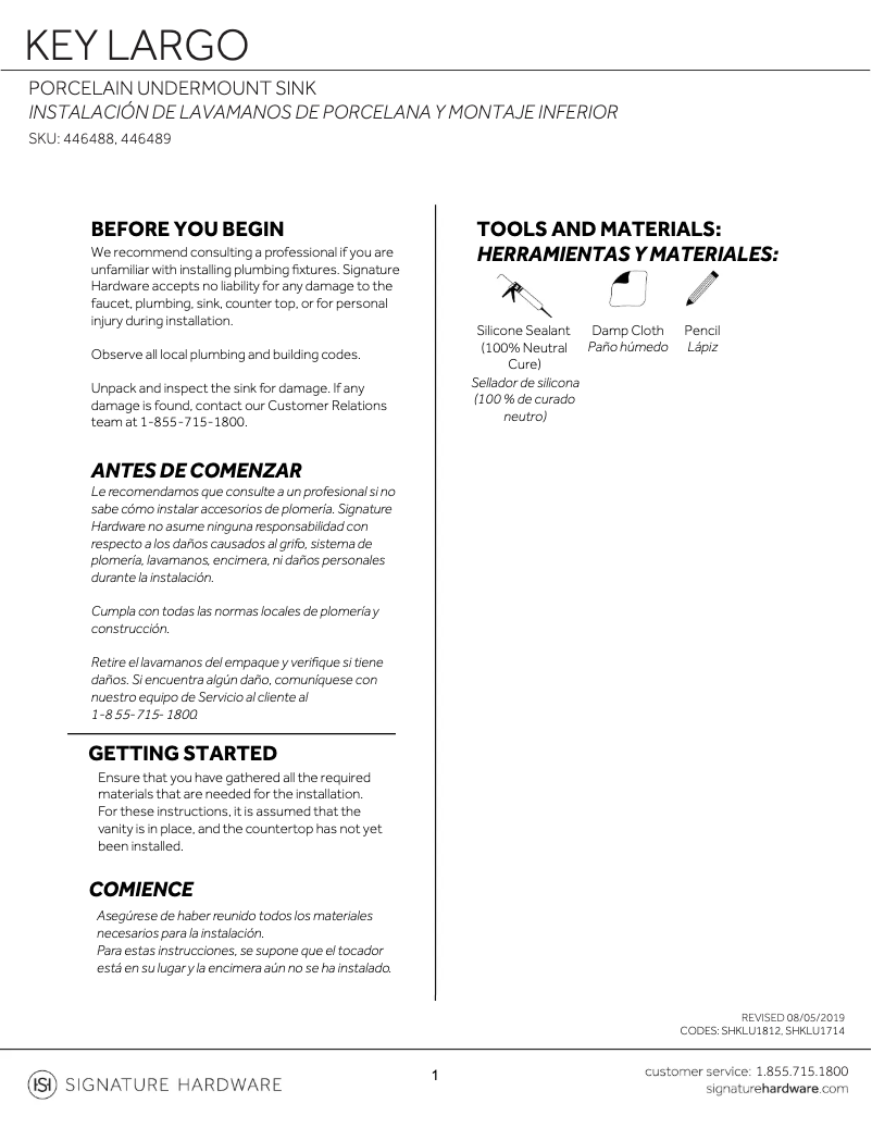 Page 1 of the manual User Manual Signature Hardware Key Largo 446488