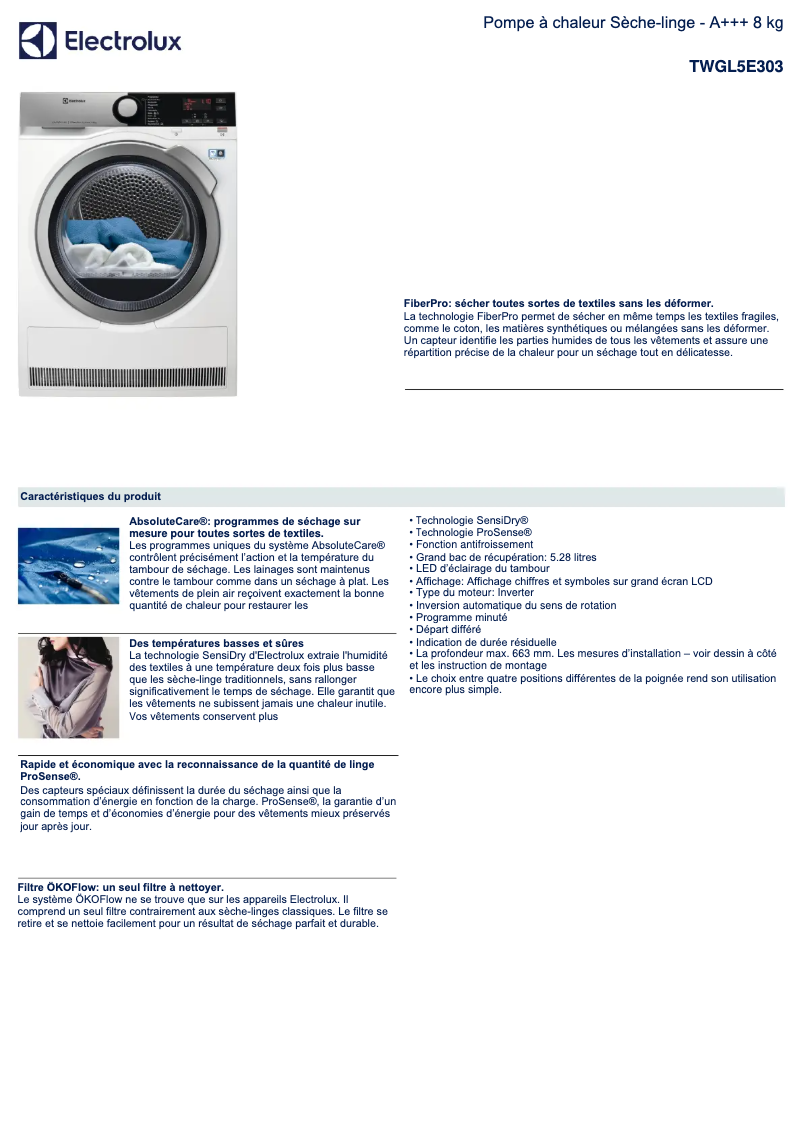 Página 1 del manual Ficha técnica Electrolux TWGL5E303