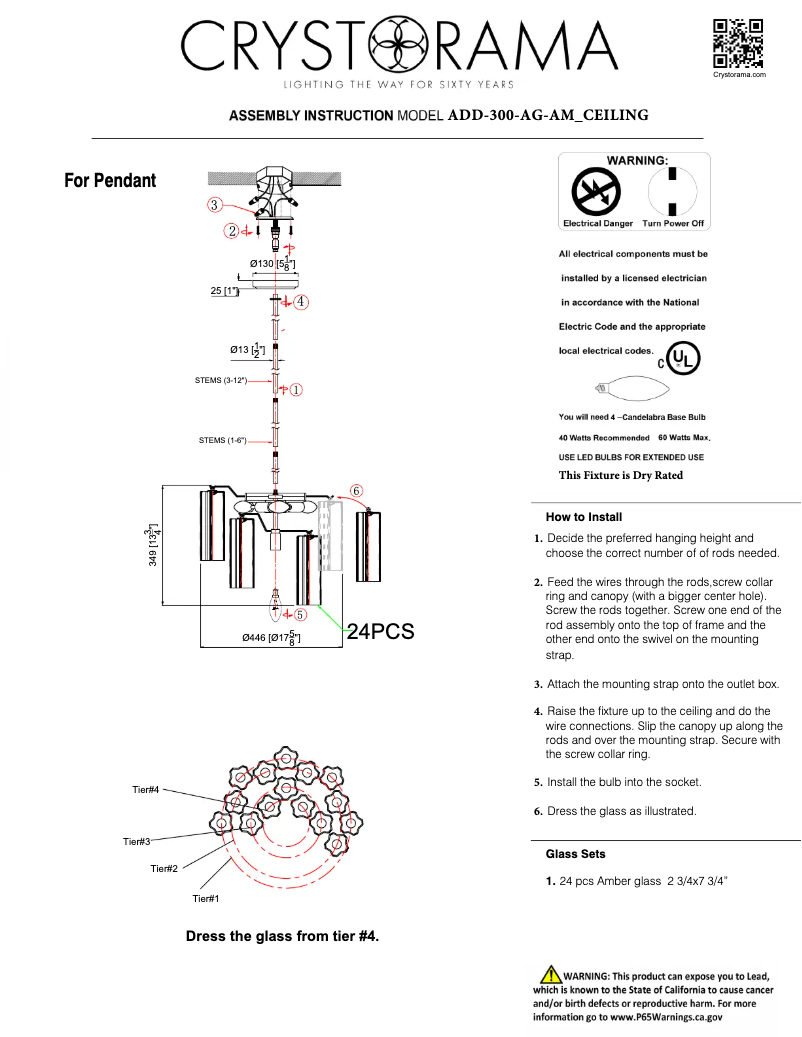 Page 1 de la notice Manuel utilisateur Crystorama Addis ADD-300-AG-AM_CEILING