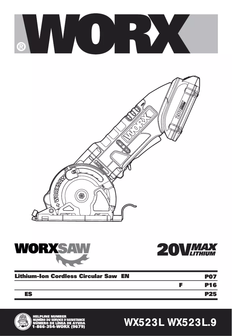 Page 1 de la notice Manuel utilisateur Worx WX523L