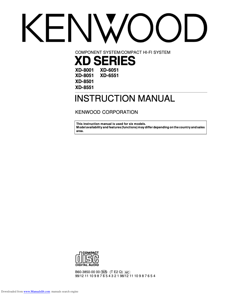 Page 1 de la notice Manuel utilisateur Kenwood XD-8551