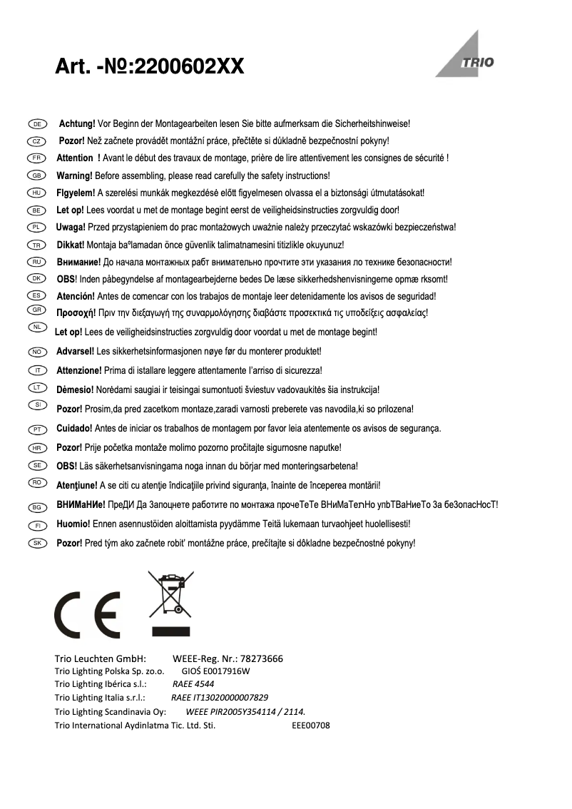 Page 1 de la notice Manuel utilisateur Trio Lighting Hudson 220060287