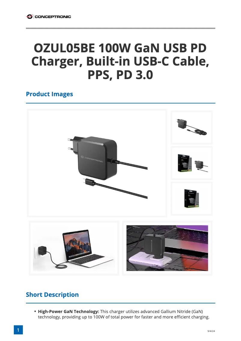 Page 1 de la notice Fiche technique Equip OZUL05BE
