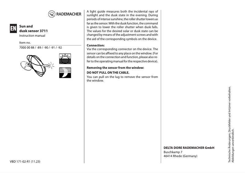 Page 1 de la notice Manuel utilisateur RADEMACHER 3711