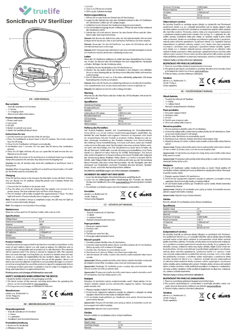 Page 1 de la notice Manuel utilisateur TrueLife SonicBrush UV Sterilizer