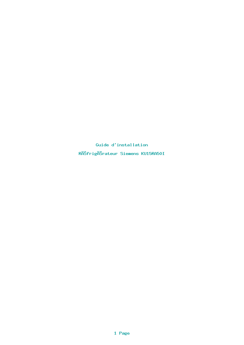 Page 1 de la notice Guide d'installation Siemens KU15RA50I