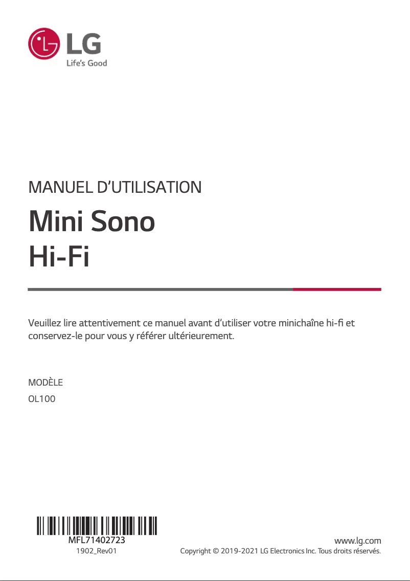 Page 1 de la notice Manuel utilisateur LG OL100