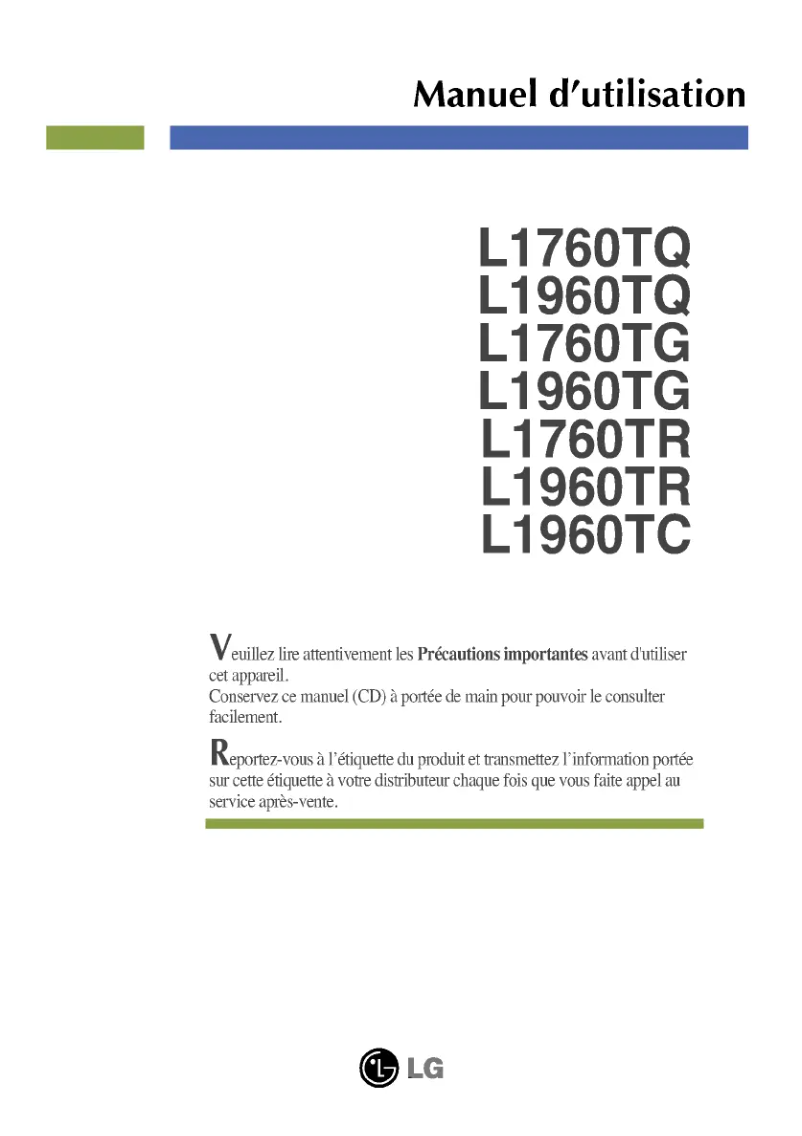 Page 1 de la notice Manuel utilisateur LG L1760TQ-BF