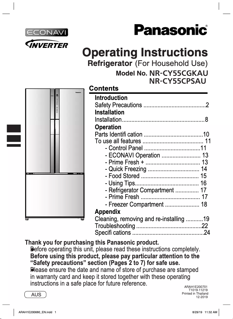 Página 1 del manual Manual de usuario Panasonic NR-CY55CPSAU