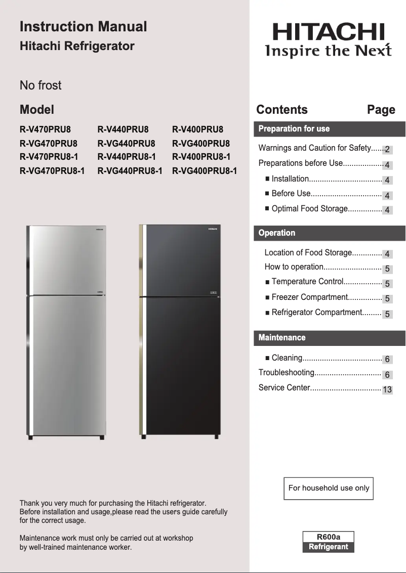 Página 1 del manual Manual de usuario Hitachi R-V440PRU8