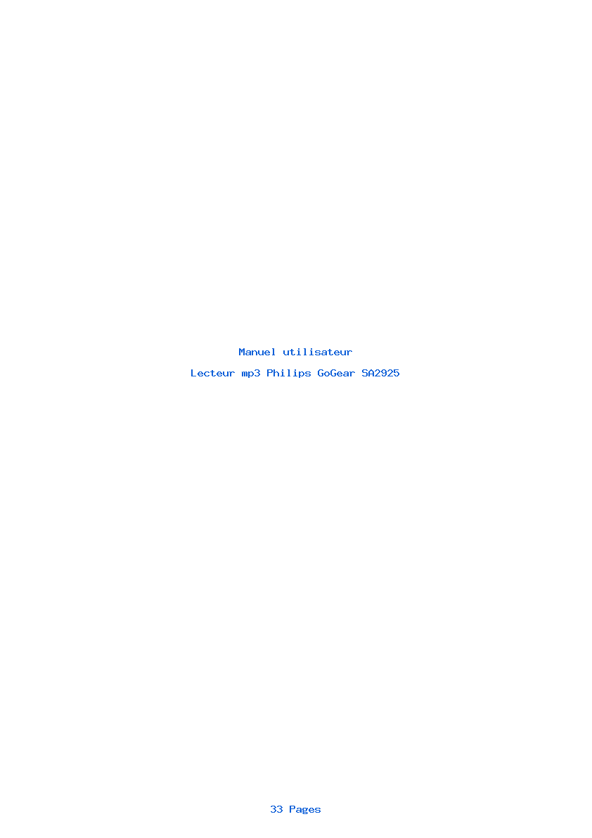 Page 1 de la notice Manuel utilisateur Philips GoGear SA2925