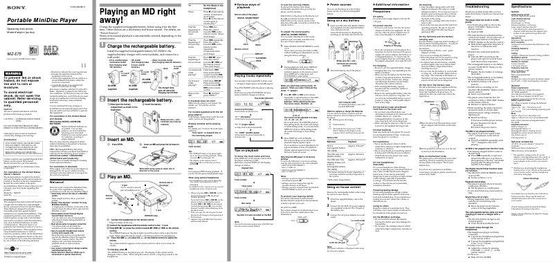 Page 1 de la notice Manuel utilisateur Sony MZ-E75