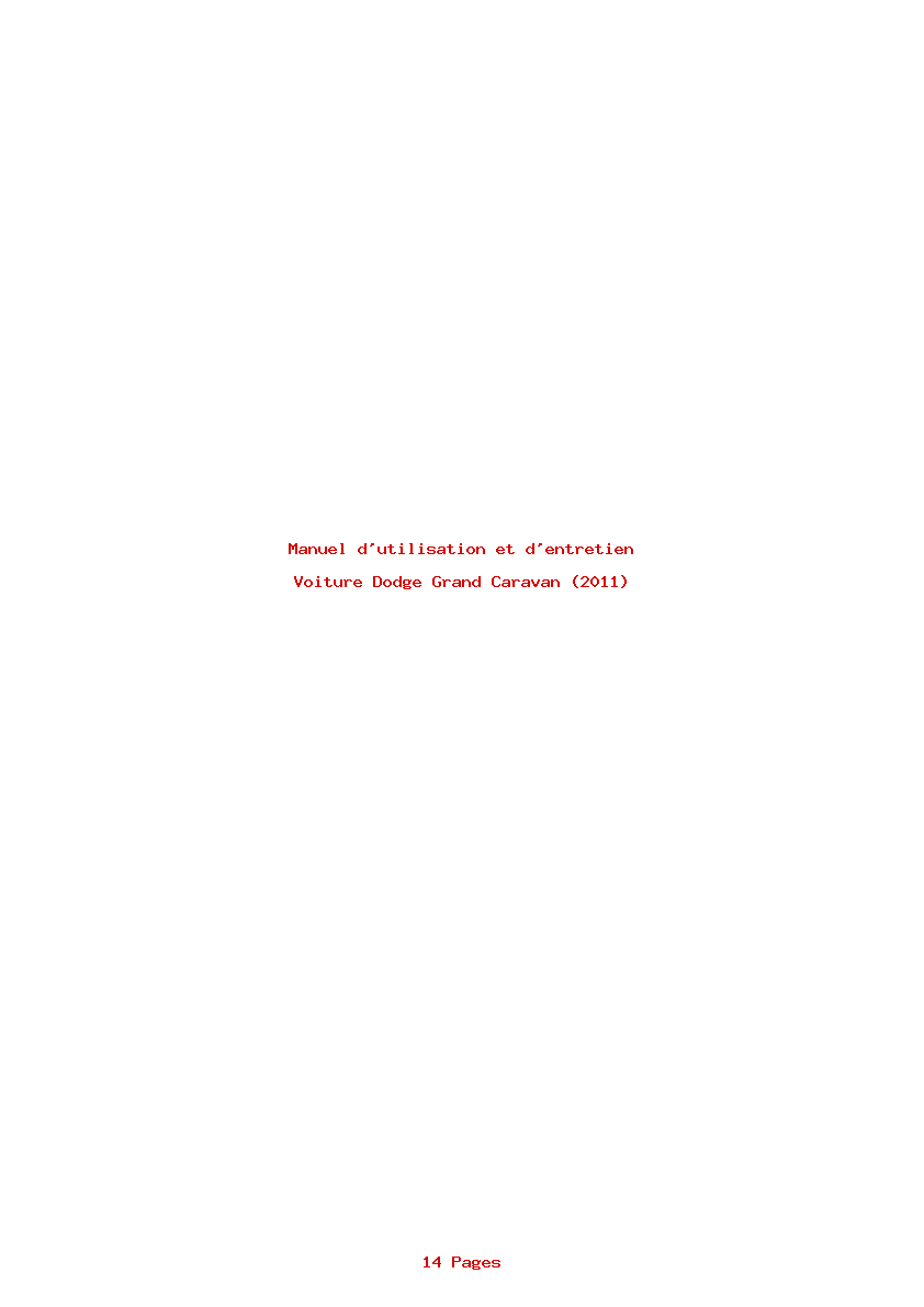 Page 1 de la notice Manuel d'utilisation et d'entretien Dodge Grand Caravan (2011)