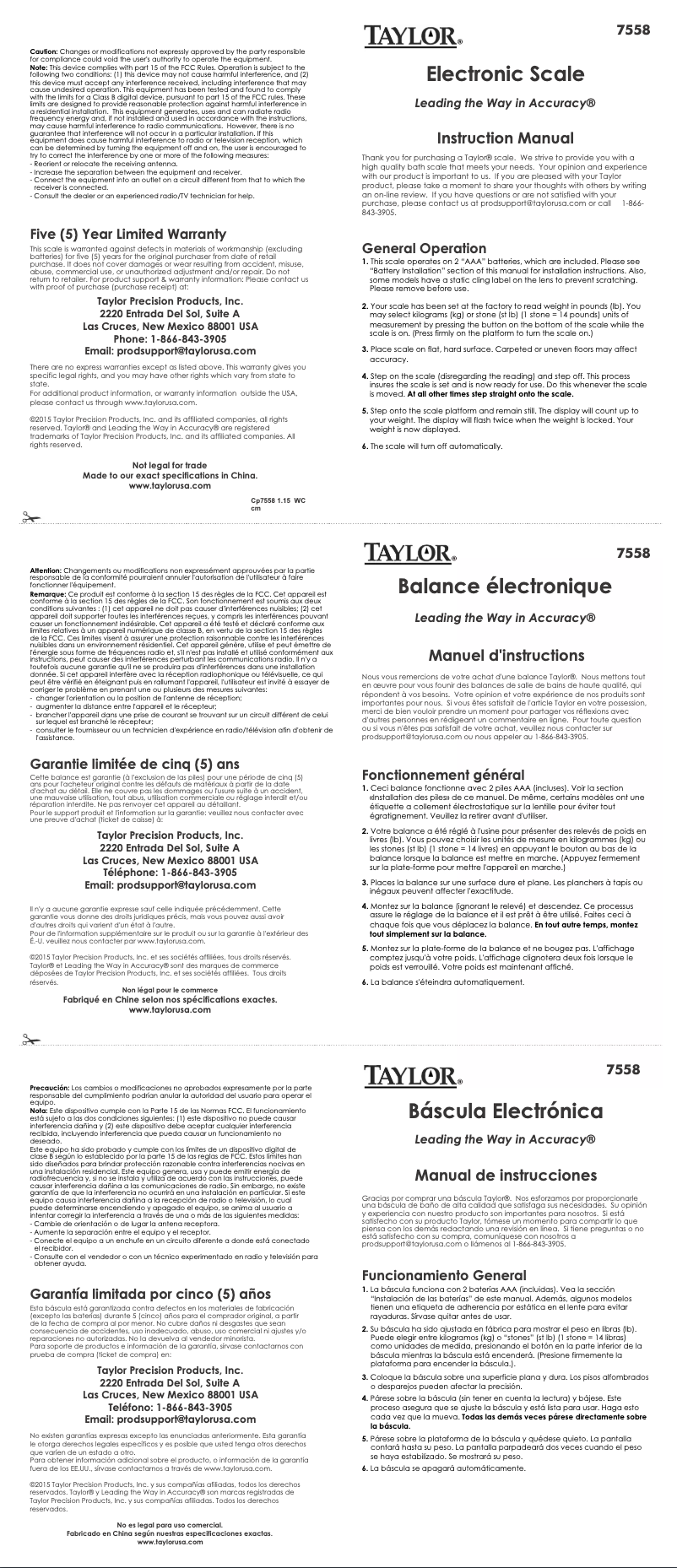 Page 1 de la notice Manuel utilisateur Taylor 7558PR