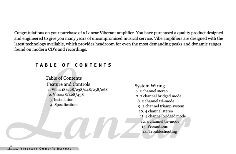 Page 1 de la notice Manuel utilisateur Lanzar VIBE 418