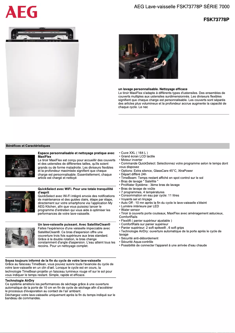 Page 1 de la notice Fiche technique AEG FSK73778P