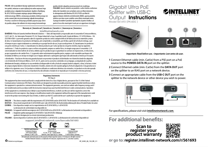 Page 1 de la notice Manuel utilisateur Intellinet 561693
