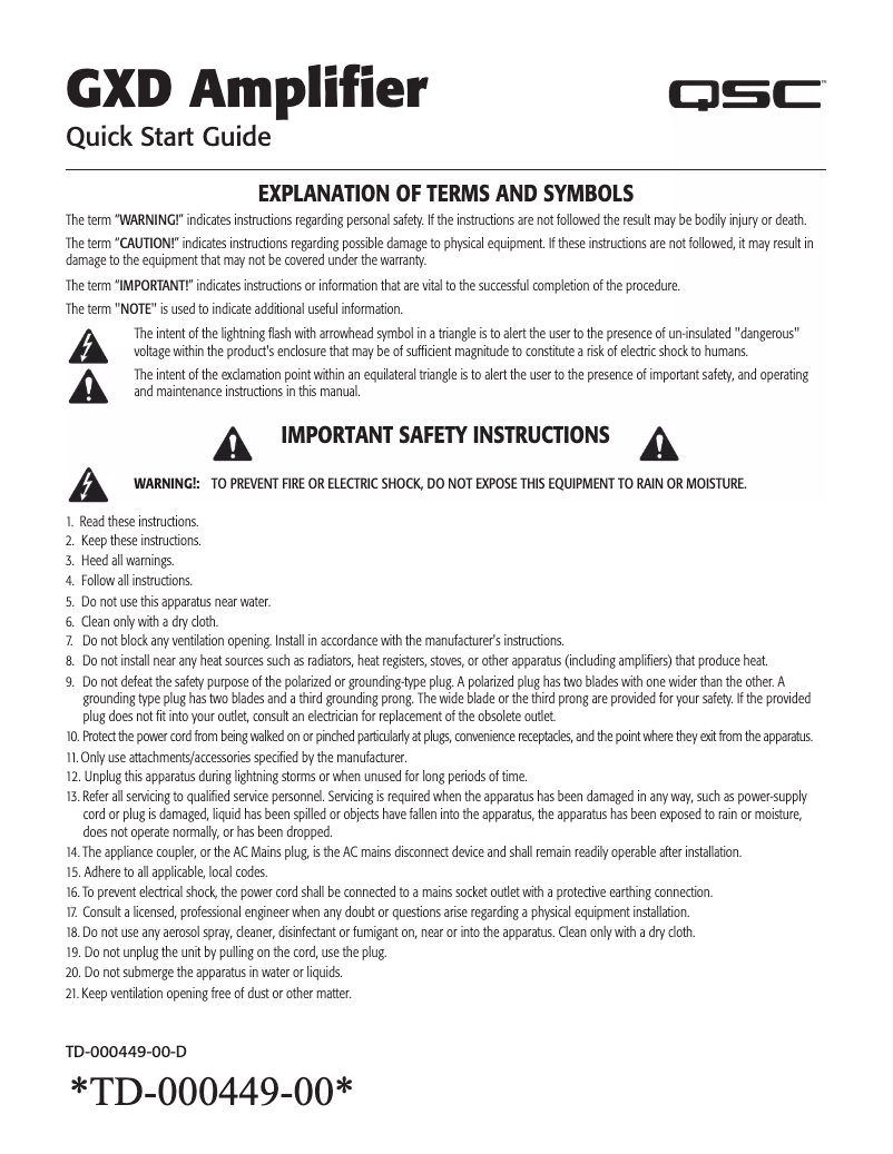 Page 1 de la notice Manuel utilisateur QSC GXD 4