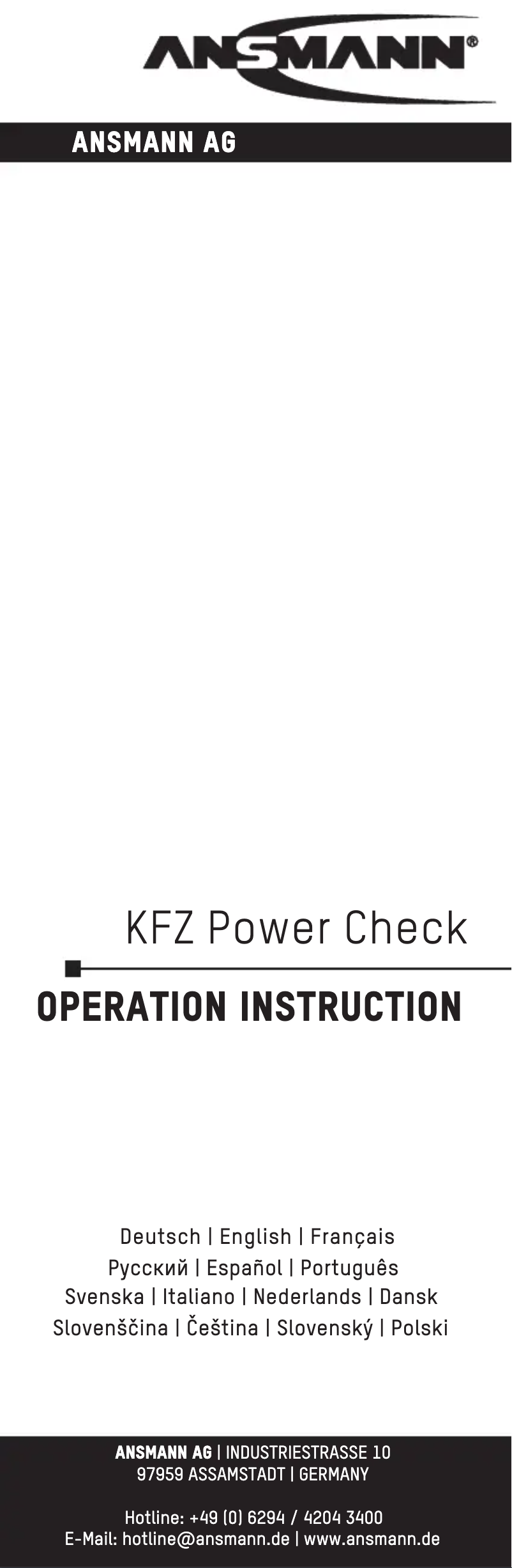 Page 1 de la notice Manuel utilisateur Ansmann KFZ Power Check