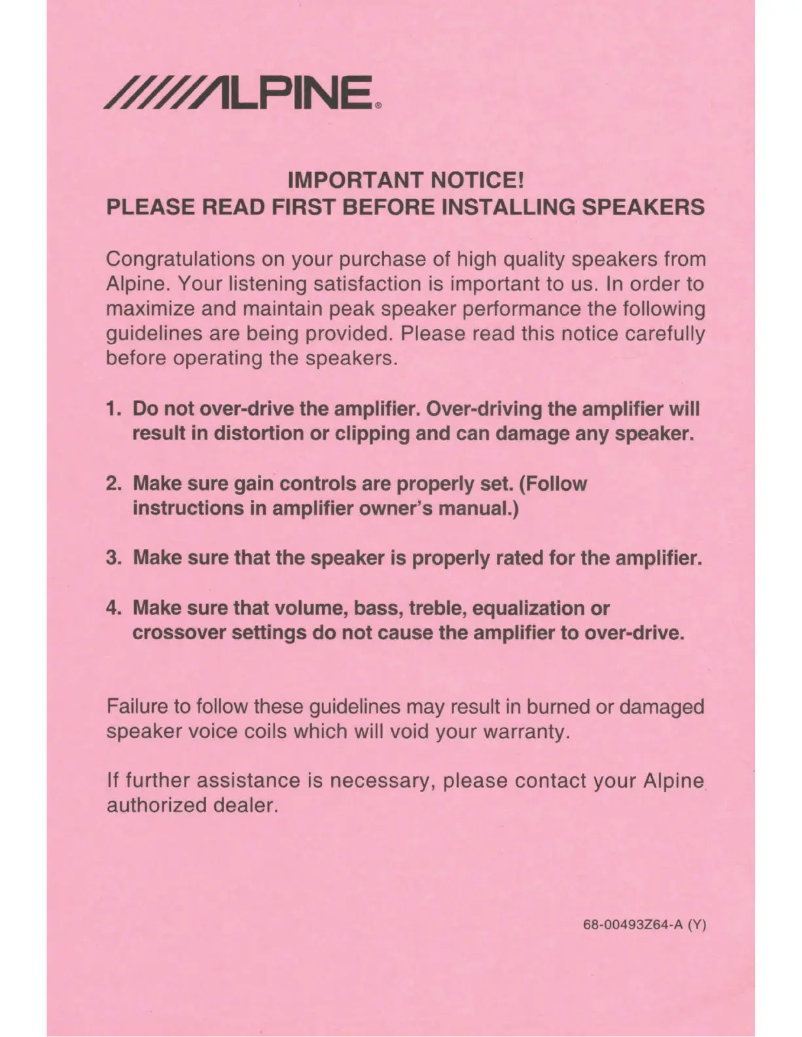 Page 1 de la notice Manuel utilisateur Alpine S2-SB10V