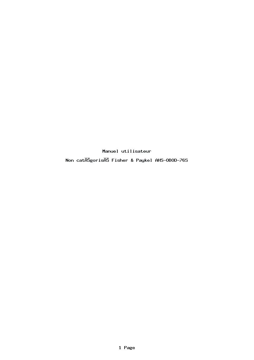 Page 1 de la notice Manuel utilisateur Fisher & Paykel AHS-OBOD-76S